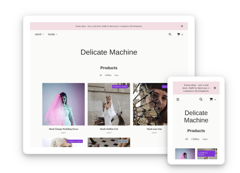 E-Commerce Project: demo e-commerce platform for a fashion boutique that provides an elegant shopping
              experience, handles inventory management, and converts
              visitors into customers. The webshop showcases design,
              product display, and checkout functionality.